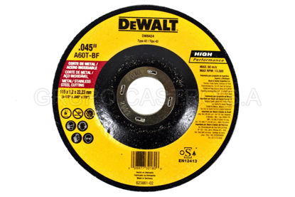 Foto de DISCO METAL CORTE FINO 41/2"x0.045"x7/8" DEWALT DW8424A RPM13.300