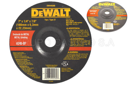 Foto de DISCO METAL ESMERILAR 7"x1/4"x7/8" DEWALT DW44580/A24R-BF/RPM8.500