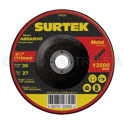 Foto de Disco metal corte grueso 4-1/2"x1/8"x7/8" 123325 abrasivo 27 metal  extra pesado surtek
