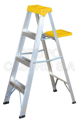 Foto de Escalera de aluminio tipo tijera ET3 3peldaños, 1.21 mts 90 KG peso maximo