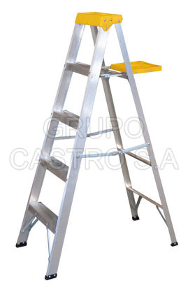 Foto de Escalera de aluminio tipo tijera ET4 4 peldaños, 1.54 mts 90 KG peso maximo