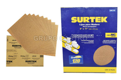 Foto de Lija madera 25 pcs papel cabinet grano 120 LMC120 9" x 11" surtek desbaste pesado