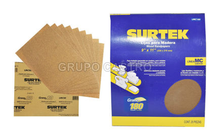 Foto de Lija madera 25 pcs papel cabinet grano 180 LMC180 9" x 11" surtek desbaste pesado