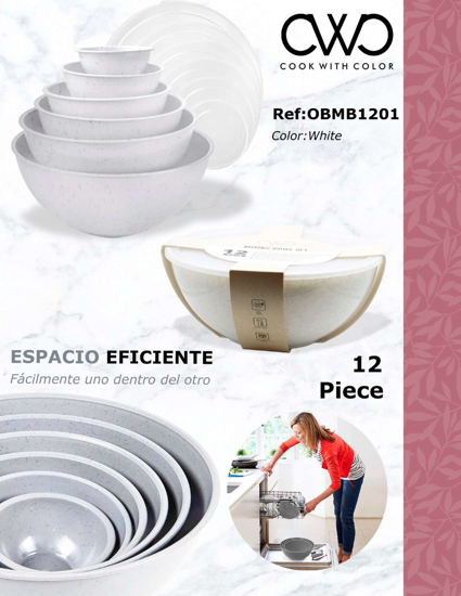 Foto de TAZON PLASTICO CWC 12PCS BOWL C/TAPA SKMB1201-WHT BLANCO LIBRE PPA 