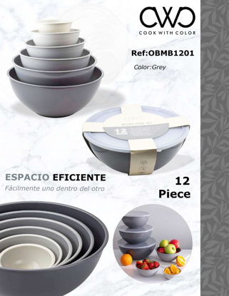 Foto de TAZON PLASTICO CWC 12PCS BOWL C/TAPA SKMB1201-CHO GRIS CLARO LIBRE PPA 