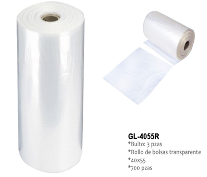 Foto de BOLSA PLASTICA ROLLO 700PCS 40X55cms 5.760 kgs GL-4055R TRANSPARENTE(3)