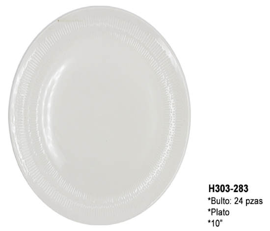 Foto de PLATO PORCELANA REDONDO PLANO BLANCO 10" H303-283(24)