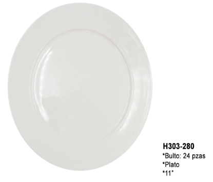 Foto de PLATO PORCELANA REDONDO PLANO BLANCO 11" H303-280(24)