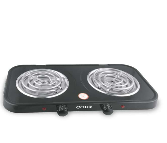 Foto de PLANTILLA ELECTRICA ASPIRAL CY3327-TH04 COBY 2 QUEM. NEGRA 110V/50H-60HZ/1000W  48X25X7.CM