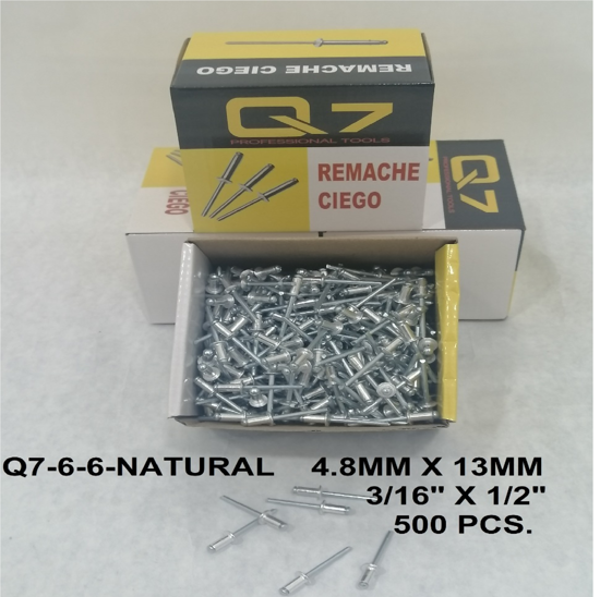 Foto de REMACHE ALUMINIO 3/16X1/2" 4.8x13MM CAJA 500PCS Q7