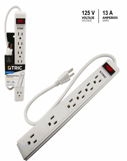 Foto de REGLETA 6 SALIDAS T-1308 125V 13A 50CMS TRIC SJT3CX18AWG (50)