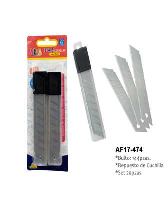 Foto de Cutter hoja blister (Set 20 pcs) 11 cms  ALFA AF17-474