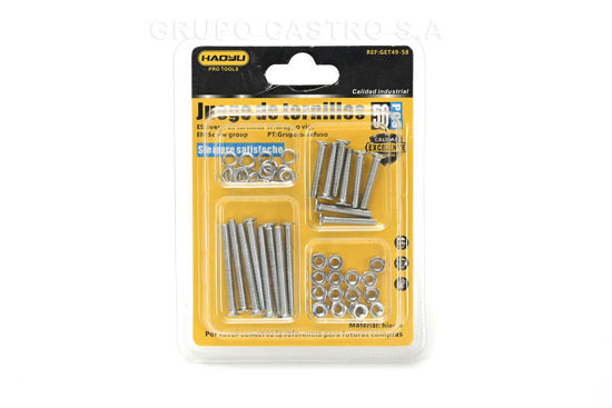Foto de Tornillos (1") y (1- 1/2") + tuerca+arrandela presion 50 pcs blister de HAOYLI GET49-58 (144)