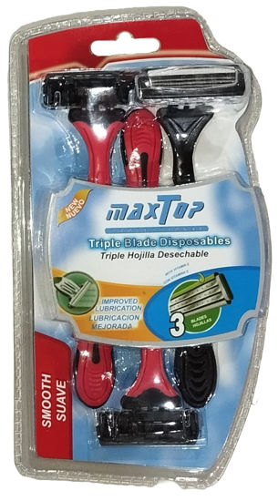 Foto de Prestobarba Set 3 pcs 3 hojas GET48-03 MAX TOP MAX-301 Rojo (72) 