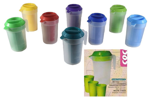Foto de Jarra Plastica 1 ltr -c/3vasos combo tropical 1CTJ1V3 11.7diam,18.5alt cms Plastiexport (48)