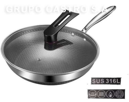 Foto de SARTEN ACERO INOX  (316 ) 34X8.8CMS C/TAPA VIDRIO NB12899 (8