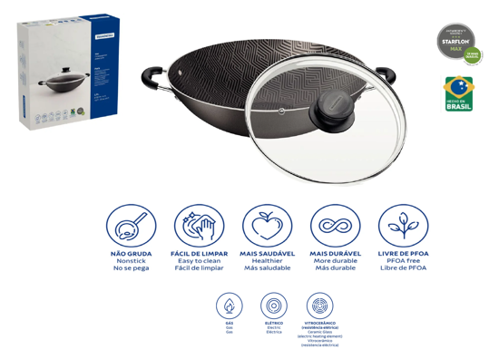 Foto de Cacerola 36 cms Wok Tramontina 6 ltrs c/tapa vidrio Paris 28545/636 (4)