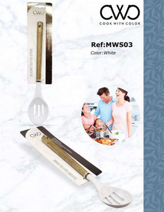 Foto de CUCHARA SILICON RANURADA CWC BLANCO MANGO MADERA MWS03-WHT 33CMS