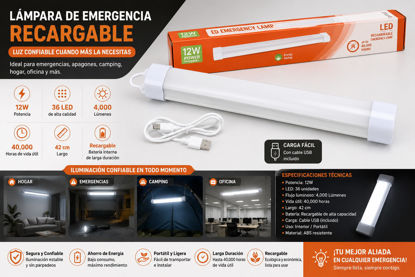 Foto de LAMPARA EMERGENCIA RECARGABLE  RE1540 12WATTS 36 LED 4000 LUMINED 40000 HORAS 42CMS