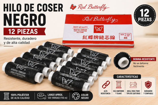Foto de HILO COSER NEGRO 12pcs PH-7GX-H/4920N/42920N/331276N