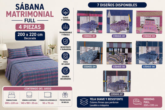 Foto de Sabana Matrimonial full 4 pcs OAA28913 200x220 cms Decoradas (-40)