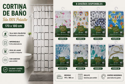 Foto de Cortina Baño Tela 100% Poliester Repelente Agua YA02 YUMEI 170x180 cms NAA326 (100)