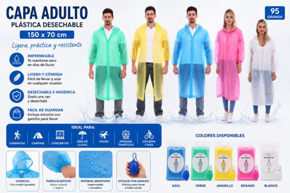 Foto de Capa Adulto Plastica Desechable JC PEVA M832603/H707 00729 95grs 150x70 cms (200)