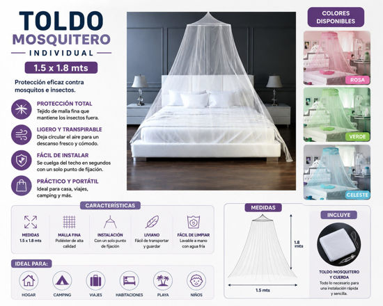 Foto de Toldo mosquitero individual M7R1576 1.5X1.8mts colores  twin size (500)