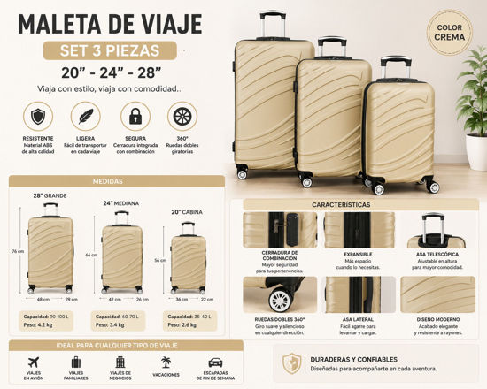 Foto de MALETA VIAJE 3 PCS 20/24/28" CREMA 84227428