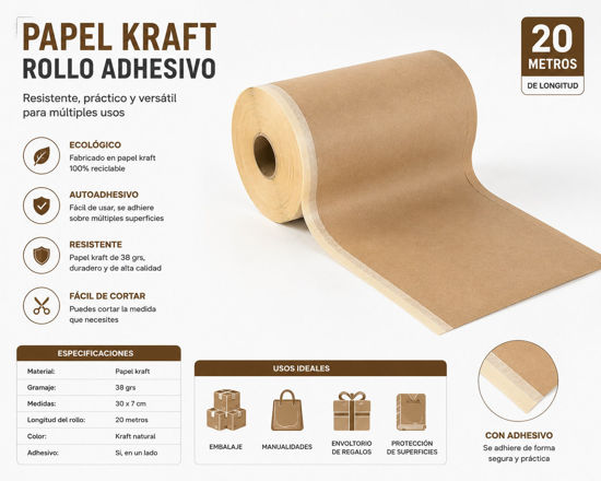 Foto de Papel Kraft Rollo Adhesivo 38 grs M9H1576 30 x7 cms 20 mtrs (40)