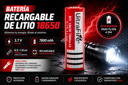 Foto de Bateria Recargable Litio AAAA UltraFire 7800 mAh 3,7 v HY18650 6,5largx1,8anc cms GET73-01 Roja (50)