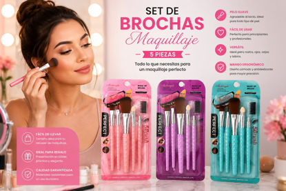 Foto de Set Brochas Maquillaje 5 pcs MEIHONGDA GET35-04 Blister (480)
