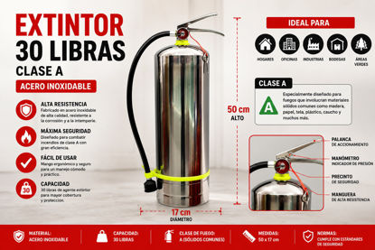 Foto de Extintor 30 Libras Clase A NAD323 Acero Inox 50x17 cms (1)