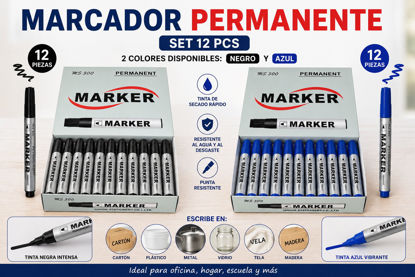 Foto de MARCADOR PERMANENTE SET 12 PCS  (PUNTA REDONDA)