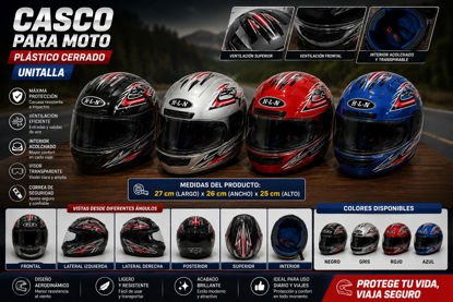 Foto de Casco moto Plast Cerrado 808 unitalla