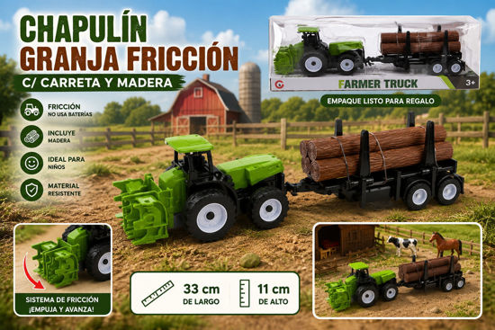 Foto de CHAPULIN GRANJA FRICCION C/CARRETA MADERA #832-46-A70535 / 33largx11alt cms (120)