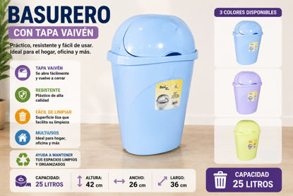 Foto de Basurero "Roll it" 25Ltrs  c/tapa vaiven 42ALx36LARx27PRO cms