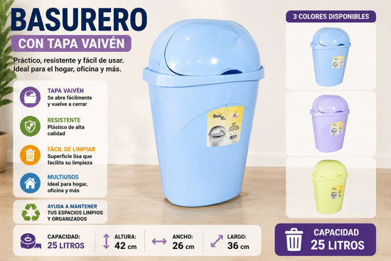 Foto de Basurero "Roll it" 25Ltrs  c/tapa vaiven 42ALx36LARx27PRO cms