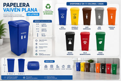 Foto de Papelera vaiven plana 53 lt plastico estra 38.5LX29.5ANX70AL P1.91kg