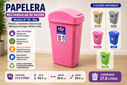 Foto de Papelera Rectangular d/buzon  #30 Rey PPX026000 27.8ltrs 54.7x35.5x25.2cms