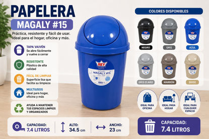 Foto de Papelera magaly #15 vaiven 7.4 ltrs 34.5 alt,23 diam cms Rey PPX028000