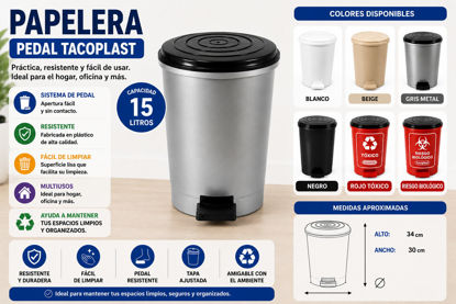 Foto de BASURERO PEDAL 15LTRS TACOPLAST PLASTICO