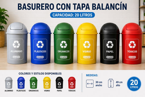 Foto de BASURERO 20LTR C/ TAPA    BALANCIN 30anx49altcms TACOPLAST
