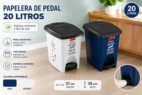 Foto de Papelera pedal 20lt blanco care the earth estra 31ANX35AL P1.39kg