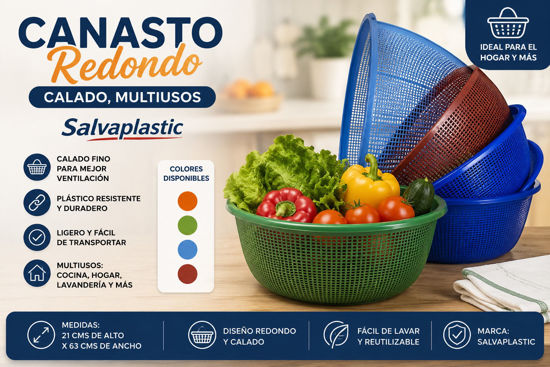 Foto de Canasto Redondo Calado Multiusos Salvaplastic 21alt x 63an cms 8360052500