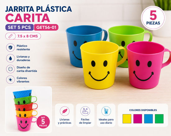 Foto de Jarrita Plastica Carita Set 5 pcs GET56-01 7.5x8 cms (120)