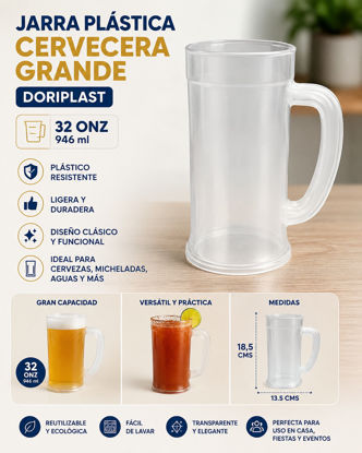 Foto de Jarra Plast Cervecera Gde Tarro 32 ozs/946 ml 18,5 altx13,5 cms Doriplast (50)