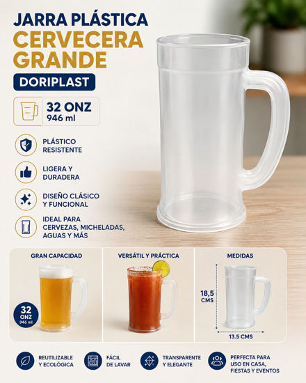 Foto de Jarra Plast Cervecera Gde Tarro 32 ozs/946 ml 18,5 altx13,5 cms Doriplast (50)