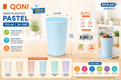 Foto de Vaso Plastico Pastel QONI VSX009500 Reyplast 710 ml 9.2diam,15.1alt cms (432)