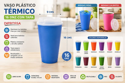 Foto de Vaso plastico termico 16 onz c/tapa 9diamx16 alt cms diprossa( 48 )